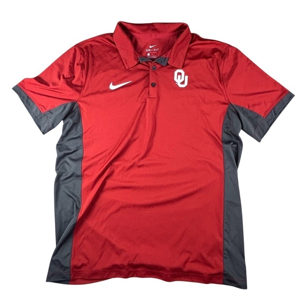 Nike Dri-FIT Oklahoma Sooners Polo Shirt Men's L Red Gray Colorblock Golf